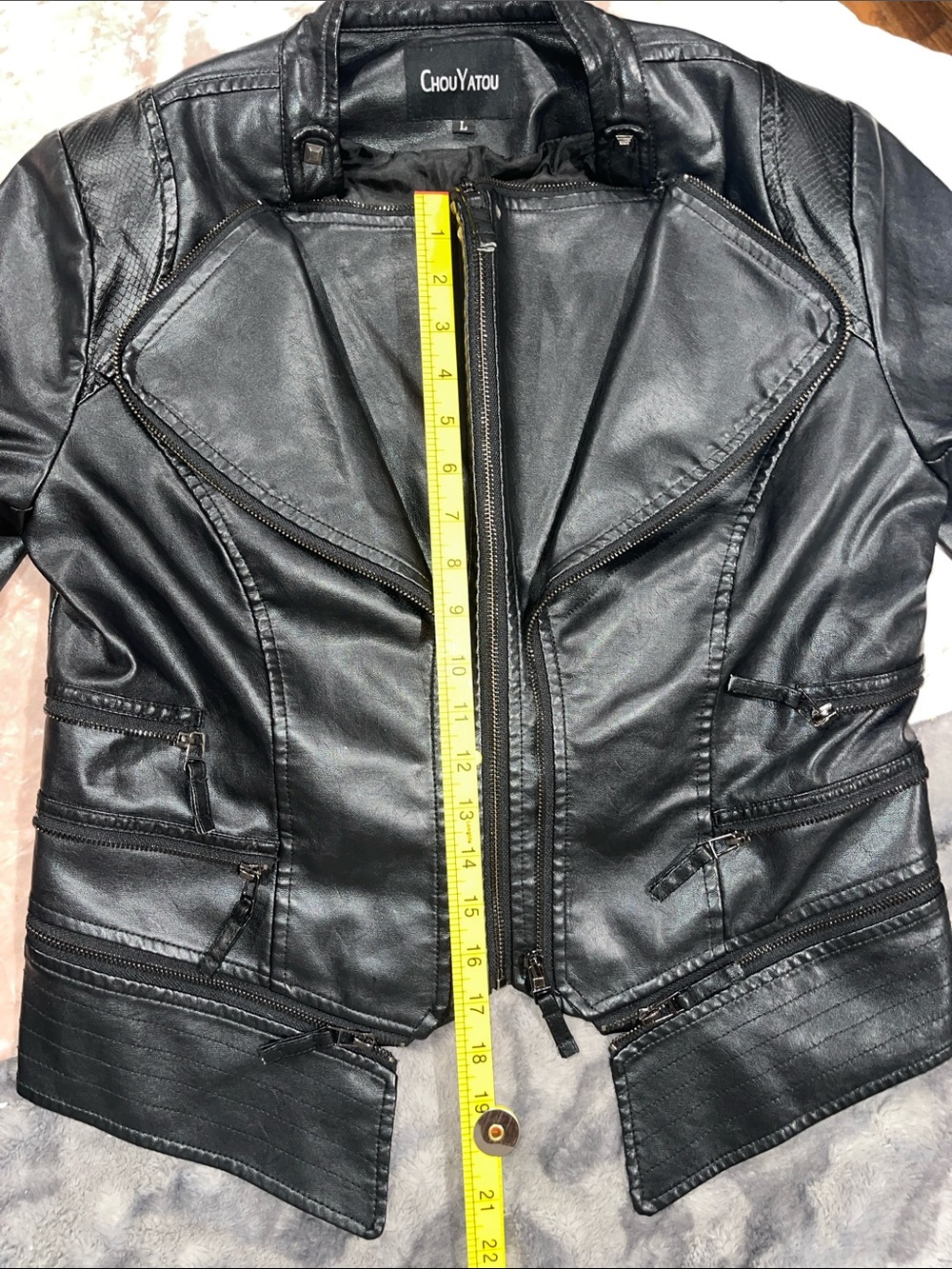 chouyatou Women's Black Leather Moto Jacket - Picture 6 of 10